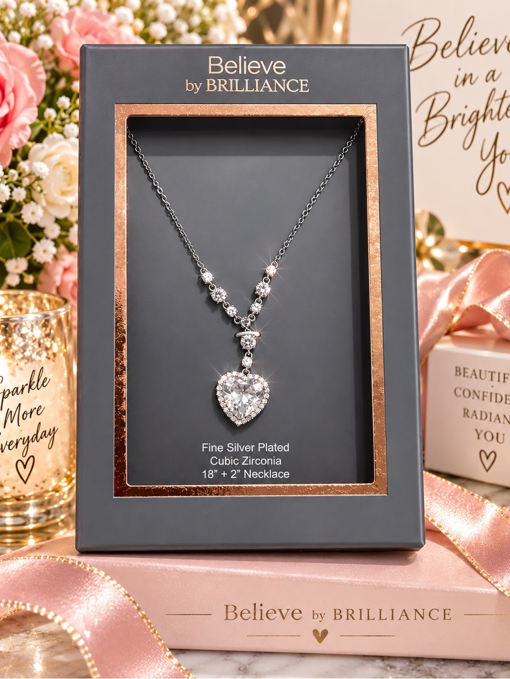 ✨ Believe by BRILLIANCE Cubic Zirconia Heart Necklace – NWT
